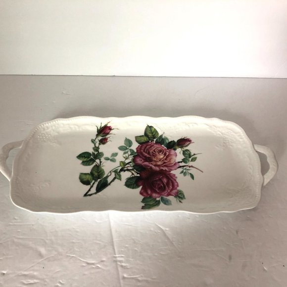 I Godinger & Co Embossed Rose Loaf Vanity Tray Floral Roses 15 Inch - Picture 2 of 5